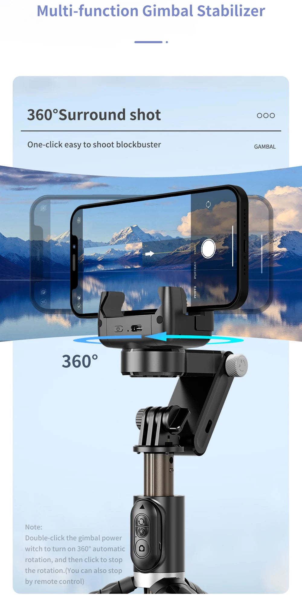 Selfie Stick Téléphone Cardan Stabilisateur Pour iPhone Android Action Caméra Trépied Téléphone Portable Cellule Mobile Smartphone Poignée Poignée Vidéo
