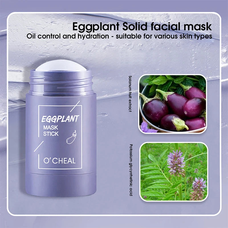 Masque facial solide Stick Thé vert Miel Pêche Nettoyage des pores Hydratant Long charbon de bois Aubergine Film de boue