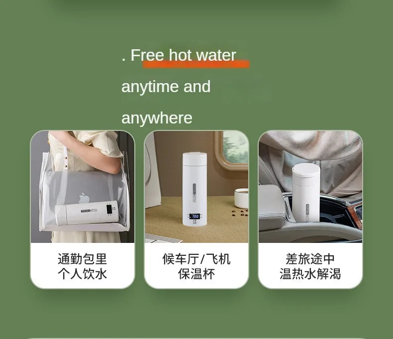 Bouilloire électrique de voyage 500ML Eau à ébullition rapide Chauffe-lait portable pour bébé Bouilloire thermo en acier inoxydable 304