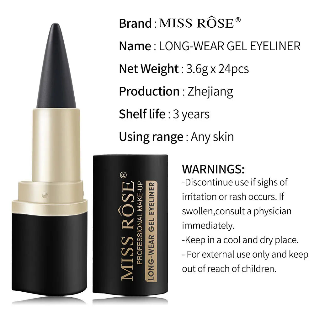 Eyeliner imperméable à séchage rapide, mat à extrémité unique noir solide.