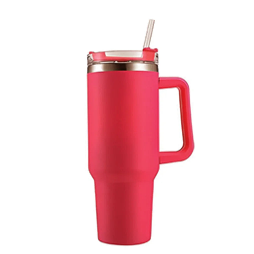 Bouteille d’eau isolée en acier inoxydable 304 de 40 oz, tasse de voiture à café thermique,flacon d'aspirateur froid et chaud avec paille et poignée, pour le sport