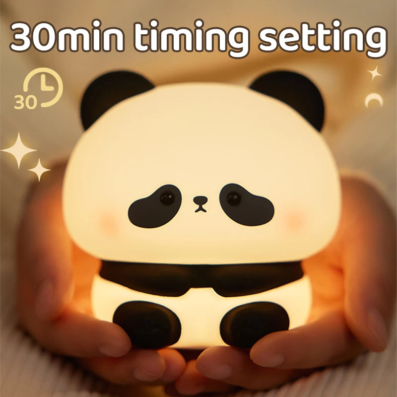 USB Rechargeable LED Veilleuse Mignon Dessin Animé Panda Silicone Lampe Timing Fonction Bureau Chevet Décor Enfants Veilleuse Cadeau