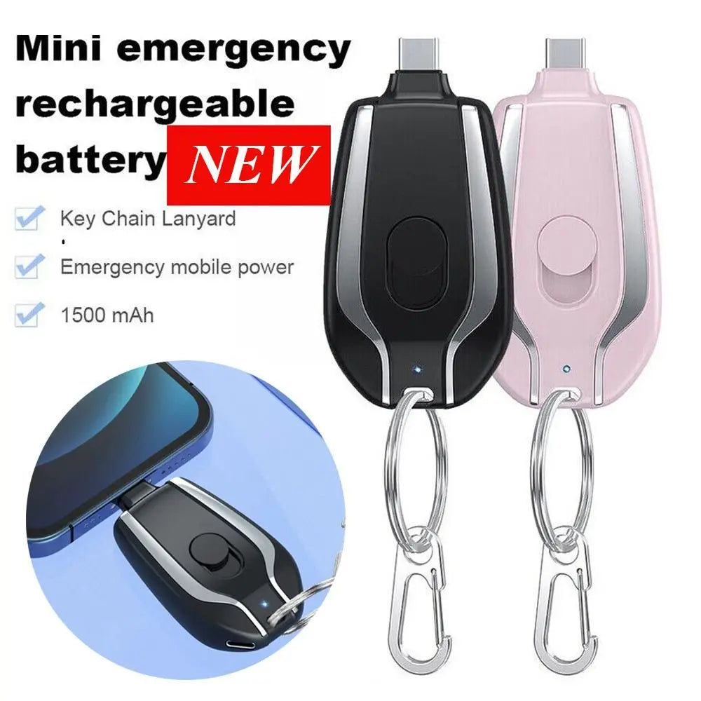 Chargeur de porte-clés portable | Mini batterie ultra-compacte de type 1500 mAh C | Banque d'alimentation de secours de charge rapide pour les appareils Iphone