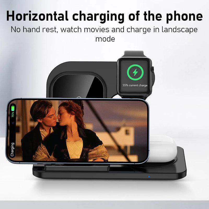 Support de chargeur sans fil pliable 3 en 1 pour iPhone 15 14 13 12 Pro Max Mini iWatch AirPods 3/2 Support de station de charge rapide
