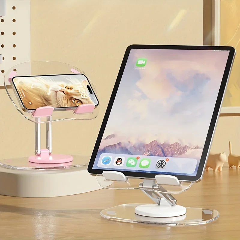 Support de téléphone portable transparent rotatif à 360° Support plat multifonctionnel Support de téléphone portable rétractable