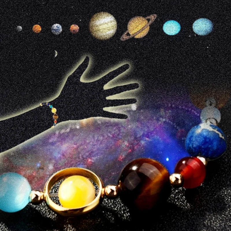🌌 Bracelet Galaxie – 8 Planètes du Système Solaire & Étoile Gardienne
