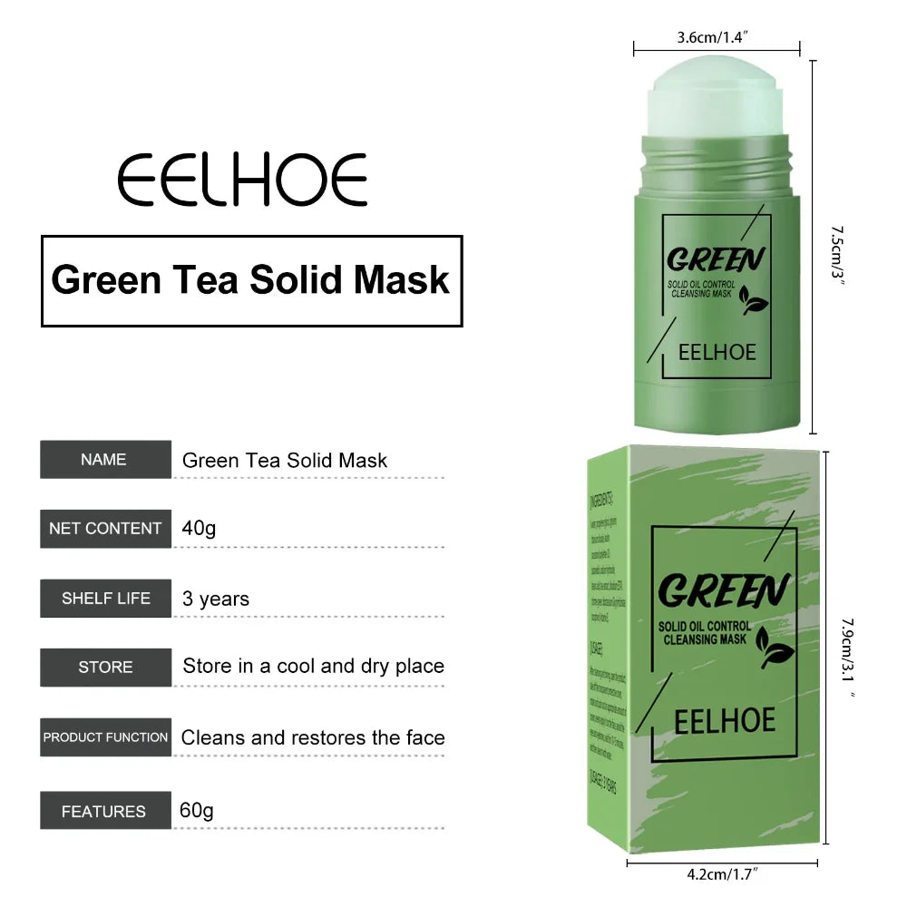 Masque facial solide nettoyant au thé vert Le bâtonnet nettoie les pores Élimine l'acné.