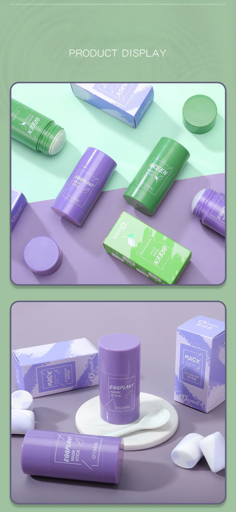 Masque facial solide Stick Thé vert Miel Pêche Nettoyage des pores Hydratant Long charbon de bois Aubergine Film de boue