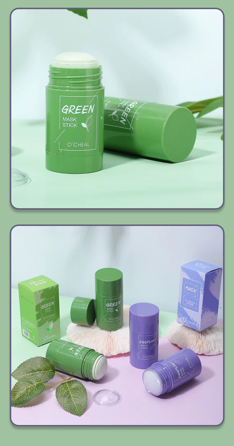 Masque facial solide Stick Thé vert Miel Pêche Nettoyage des pores Hydratant Long charbon de bois Aubergine Film de boue