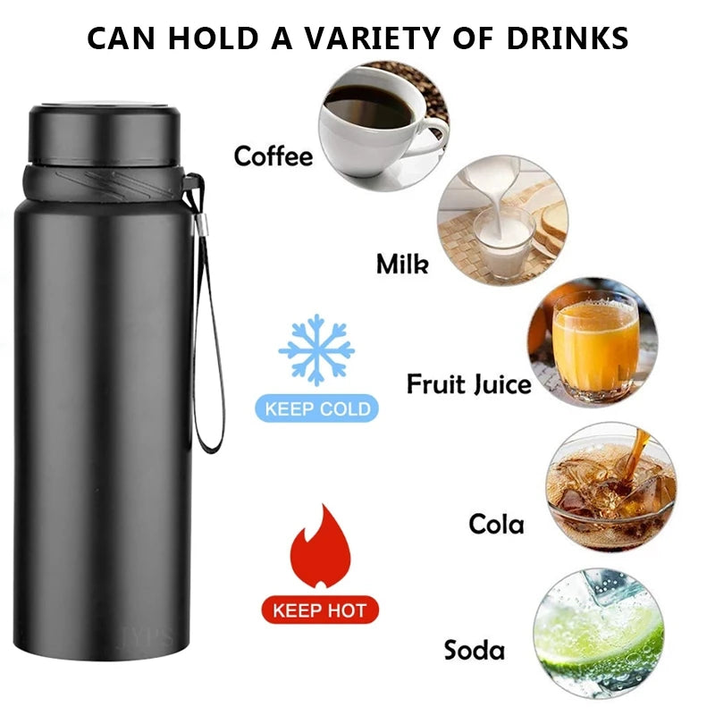 Bouteille thermos en acier inoxydable 1L, garde vos boissons chaudes ou froides – idéale pour eau, thé, café, avec flacon à vide performant.
