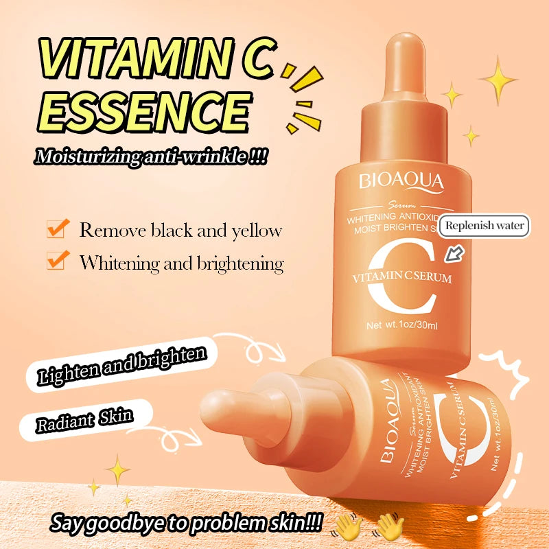 BIOAQUA – Sérum Visage Concentré à la Vitamine C, Rétinol & Acide Hyaluronique, Essence Anti-Âge Éclaircissante.