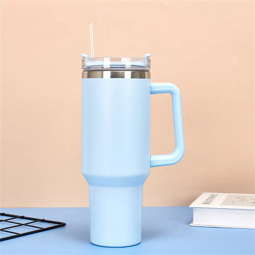 Bouteille d’eau isolée en acier inoxydable 304 de 40 oz, tasse de voiture à café thermique,flacon d'aspirateur froid et chaud avec paille et poignée, pour le sport