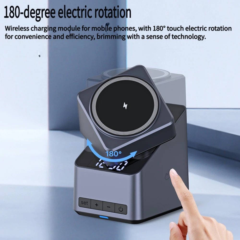 Chargeur Sans Fil Magnétique 4 En 1 One-Touch Rotation À 360° Et Affichage De L’Horloge Numérique, Station De Charge Rapide Pour iPhone iWatch AirPods