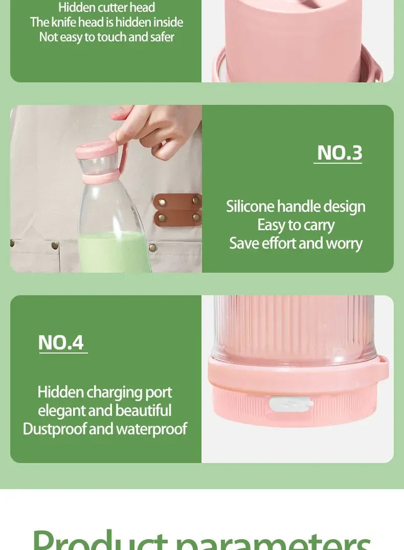 Presse-agrumes électrique Tasse 6 lames Mélangeur Milkshake Machine USB Portable Fruit Milk Mixing Tool Mini Fresh Juice Blender
