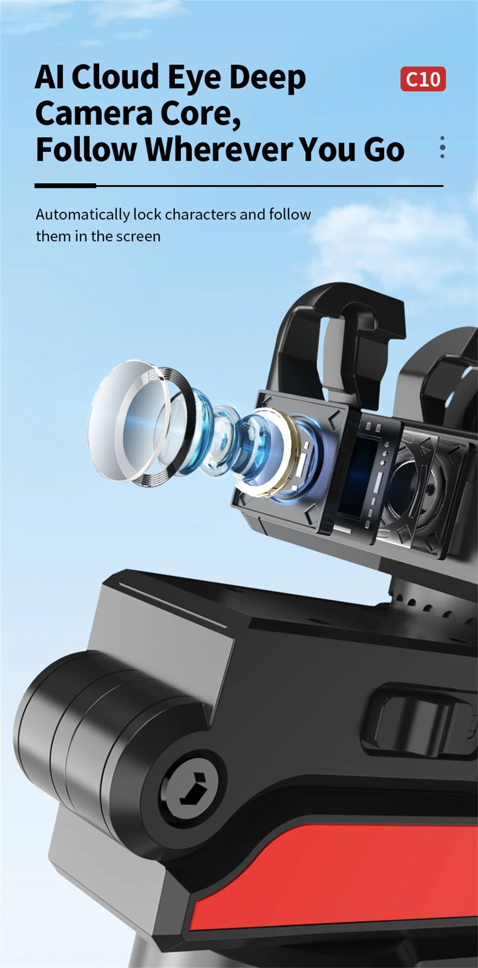 Stabilisateur d’intelligence 360 Rotation automatique Suivre le cardan, avec télécommande, selfie stabilisateur pour iPhone Android