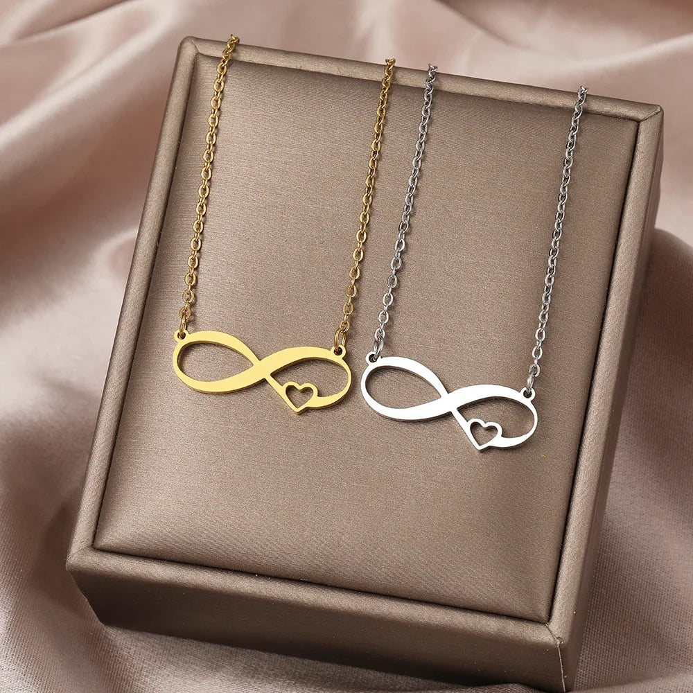 Collier ras du cou en acier inoxydable avec pendentif en forme de cœur et symbole de l'infini, simple et élégant, pour femme, bijou de mariage, cadeau