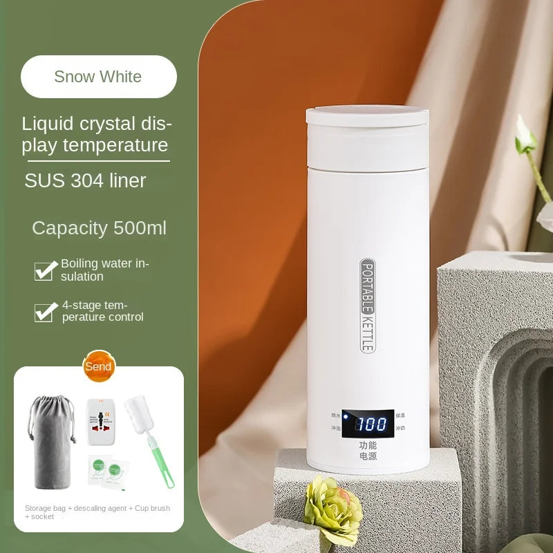 Bouilloire électrique de voyage 500ML Eau à ébullition rapide Chauffe-lait portable pour bébé Bouilloire thermo en acier inoxydable 304