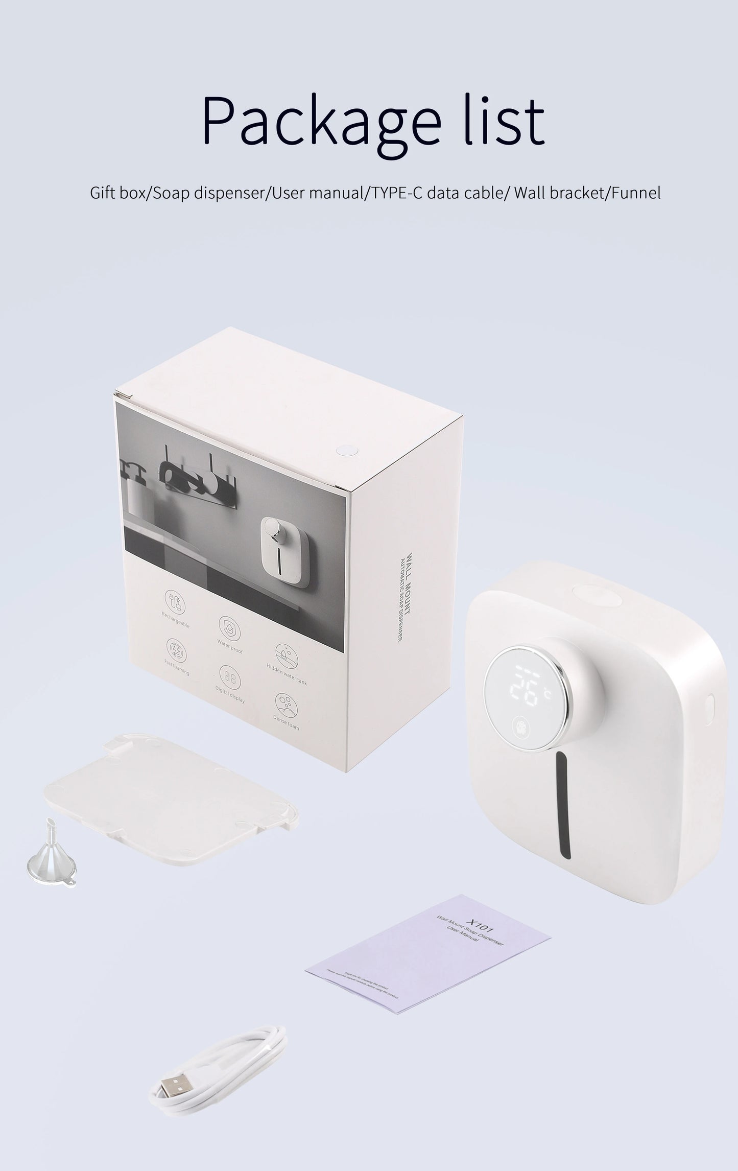 Distributeur de savon automatique mural multifonctionnel rechargeable USB Capteur infrarouge Distributeur de savon en mousse à affichage numérique LED