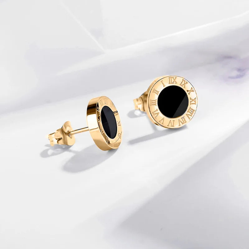 Boucles d'oreilles à clous en acier inoxydable et acrylique pour homme et femme, bijoux vintage avec chiffres romains.