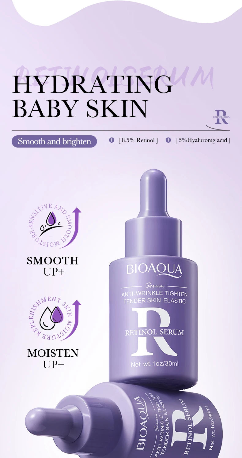 BIOAQUA – Sérum Visage Concentré à la Vitamine C, Rétinol & Acide Hyaluronique, Essence Anti-Âge Éclaircissante.