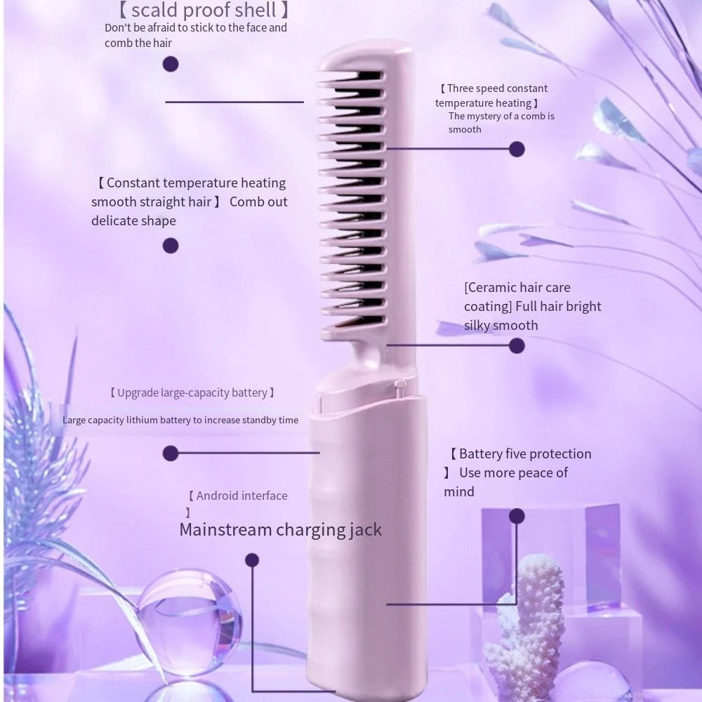 Brosse à lisser anti-brûlures USB Rechargeable électrique peigne à cheveux raides chauffage peigne lisse sans fil soins capillaires