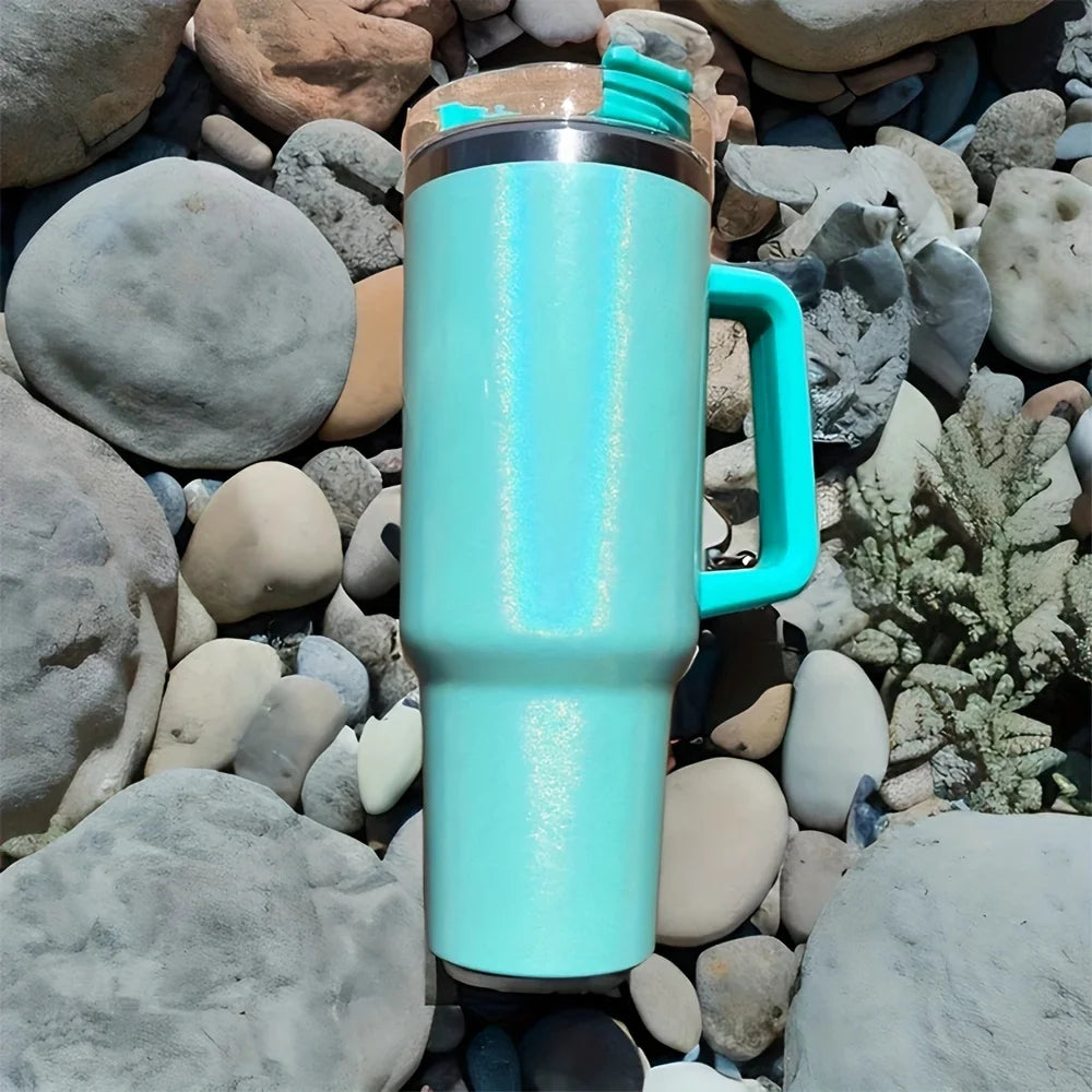 Tasse thermos en acier inoxydable de 40 oz avec couvercle à poignée et tasse de voyage en peinture arc-en-ciel isolée pour boissons chaudes et froides à l'extérieur