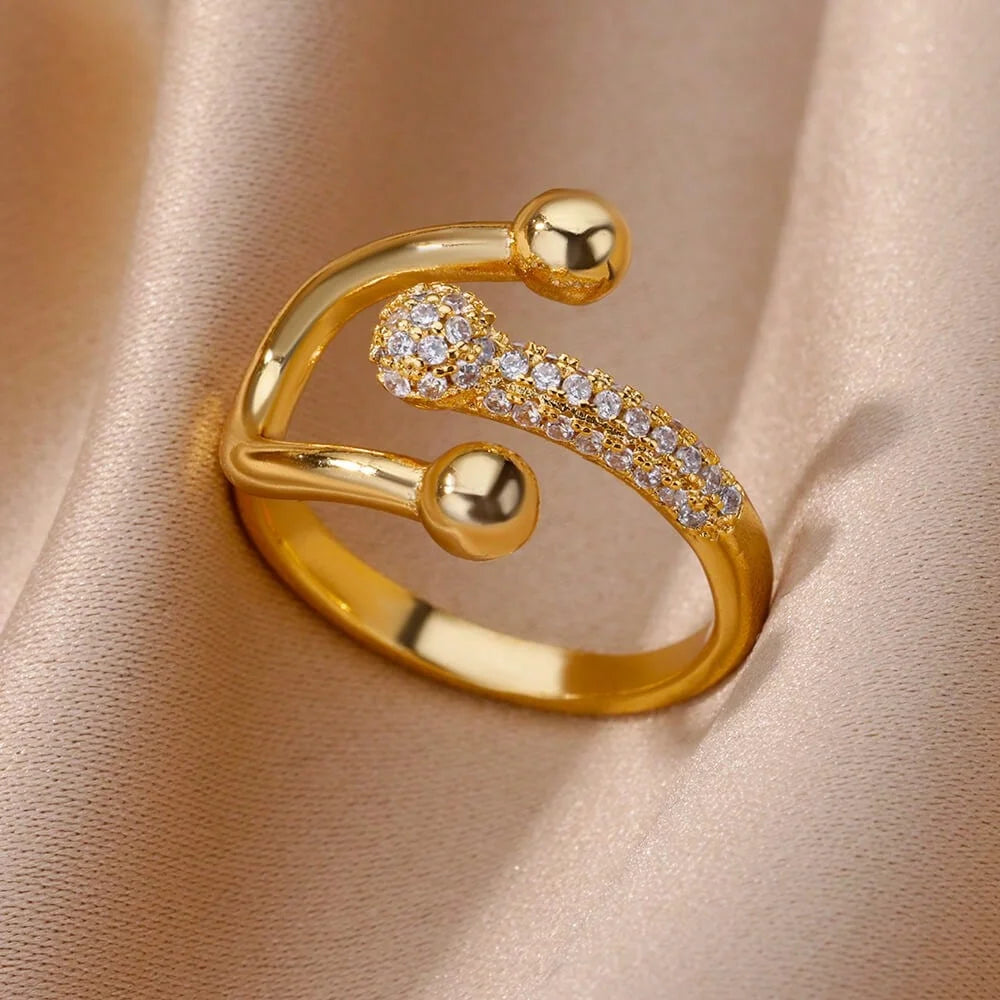 Bague Ouverte Femme en Acier Inoxydable Doré – Design Croix avec Zircon | Bijou Esthétique & Tendance – Idée Cadeau Mode