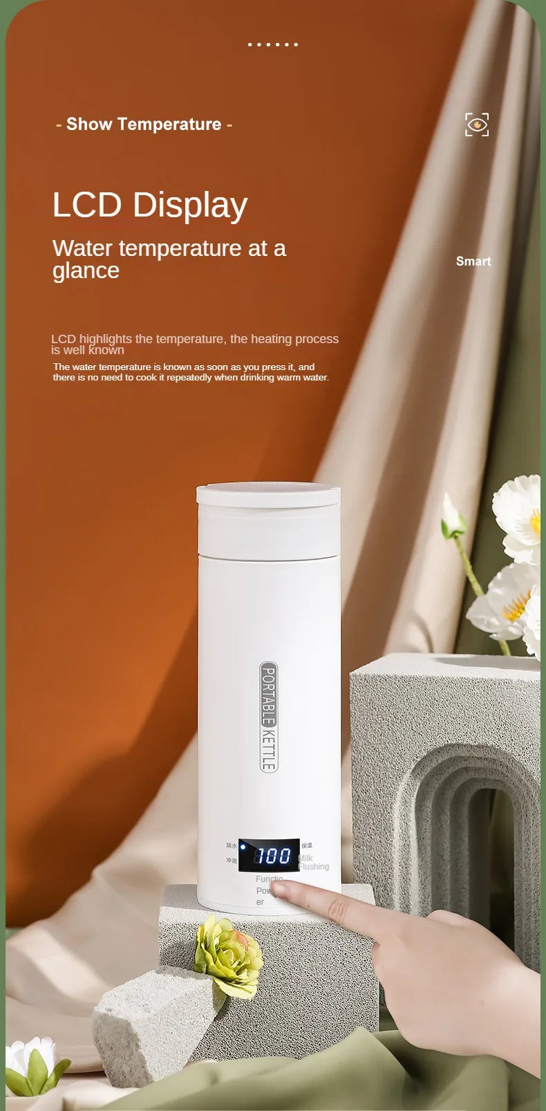 Bouilloire électrique de voyage 500ML Eau à ébullition rapide Chauffe-lait portable pour bébé Bouilloire thermo en acier inoxydable 304
