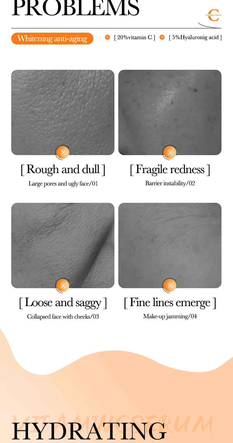 BIOAQUA – Sérum Visage Concentré à la Vitamine C, Rétinol & Acide Hyaluronique, Essence Anti-Âge Éclaircissante.