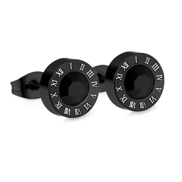 LUXUSTEEL Boucles d'oreilles en cristal acrylique en acier inoxydable pour femmes Hommes Punk Roman Number Clear Black CZ Bling Bijoux d'oreille de mode
