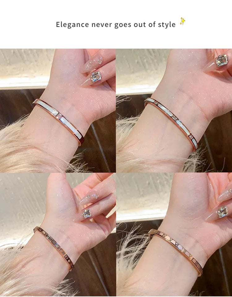 Bracelet Luxe en Acier Titane – Or Rose & Zircon Scintillant
