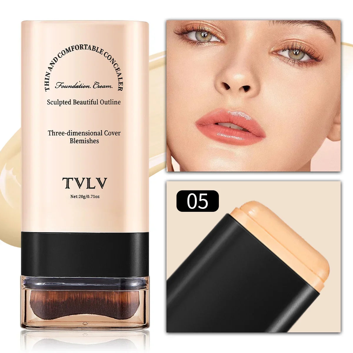 TVLV gomme fond de teint stick 20g, avec pinceau, fond de teint longue tenue