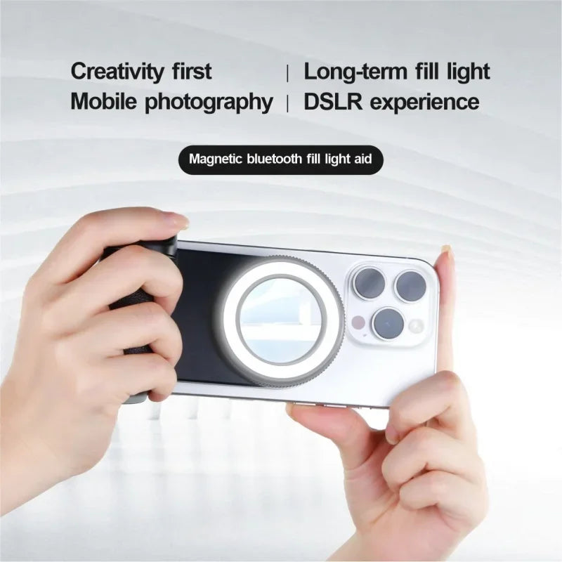 Poignée de support de téléphone magnétique avec supports de téléphone à distance Bluetooth détachables de 30 M avec support photo de poignée Selfie de lumière de remplissage