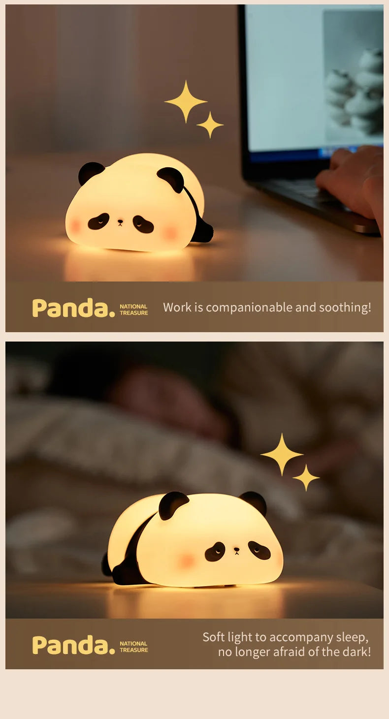 USB Rechargeable LED Veilleuse Mignon Dessin Animé Panda Silicone Lampe Timing Fonction Bureau Chevet Décor Enfants Veilleuse Cadeau