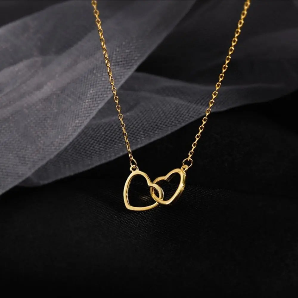 Fashion Alloy Love Drop Necklace Double Heart Light Weight Clavicle Choker Jewelry Simple Style Pendant Necklace