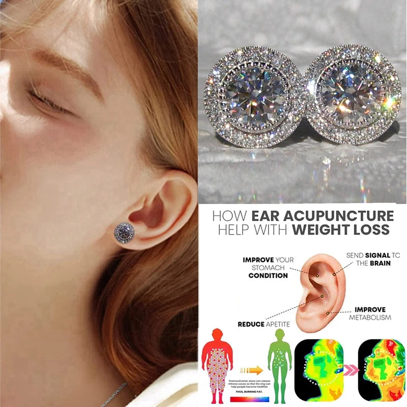 Boucles d'oreilles amincissantes d'acupression, perte de poids délicates pour femmes, boucles d'oreilles lymphatiques polyvalents en zircone cubique