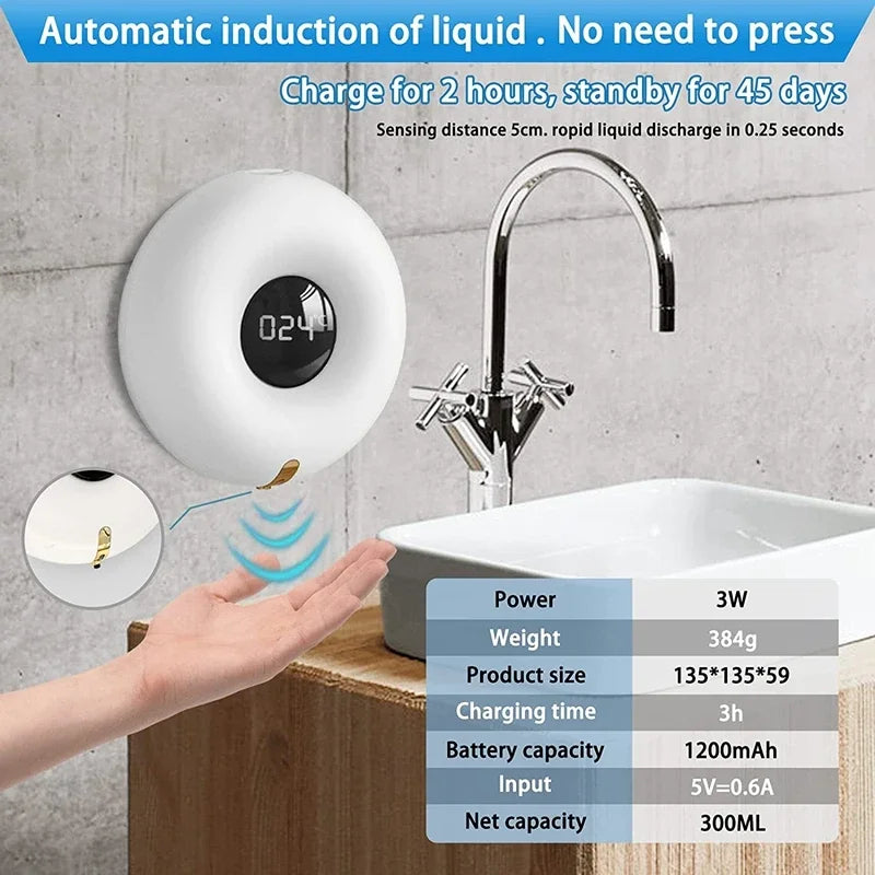 Distributeur de savon mural 280ml Distributeur de savon à mousse liquide automatique sans contact Désinfectant pour les mains Salle de bain Accessoires pour la maison