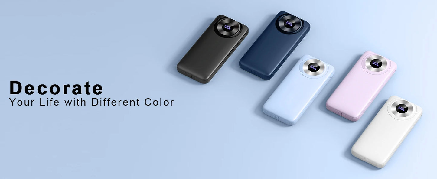Chargeur portable 10000mAh, Power Bank de charge à grande vitesse avec câble intégré 5V/3A Slim Battery Pack, USB-C in&Out Powerbank.