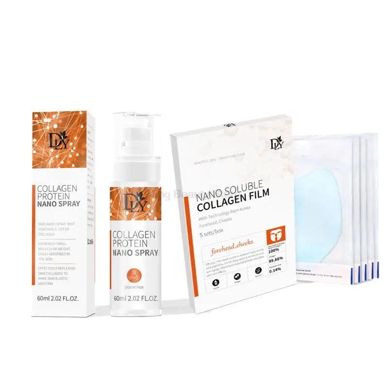 Masque de film protéiné de collagène nano hydrolysé Ensemble de pulvérisation de sérum pour le visage Réparation des rides Remplisseur de visage soluble Ensemble de soins de la peau éclaircissant