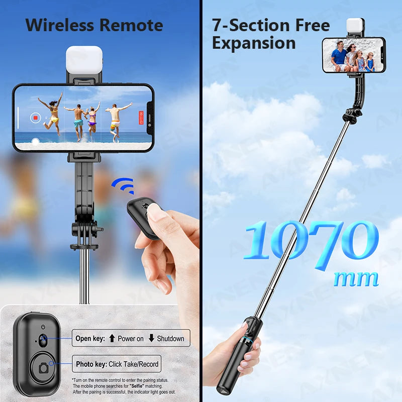 Trépied C01s Selfie Stick avec lumière de remplissage, monopode détachable de support de téléphone, télécommande Bluetooth sans fil pour Huawei iPhone Android