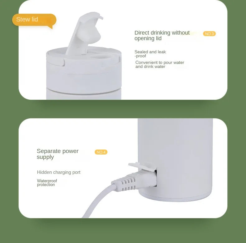 Bouilloire électrique de voyage 500ML Eau à ébullition rapide Chauffe-lait portable pour bébé Bouilloire thermo en acier inoxydable 304