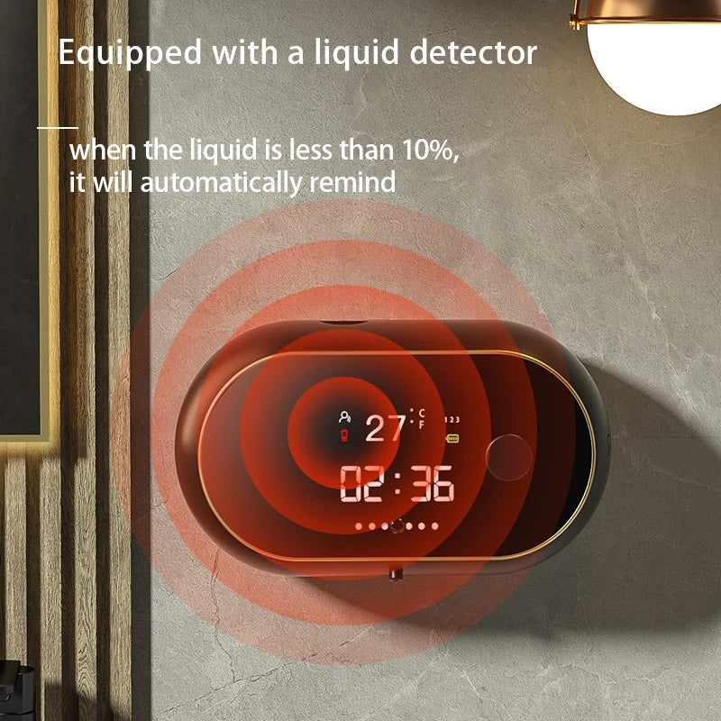 Distributeur automatique de savon en mousse sans contact Affichage de la température de l’heure Charge USB Distributeur de savon liquide à induction automatique étanche