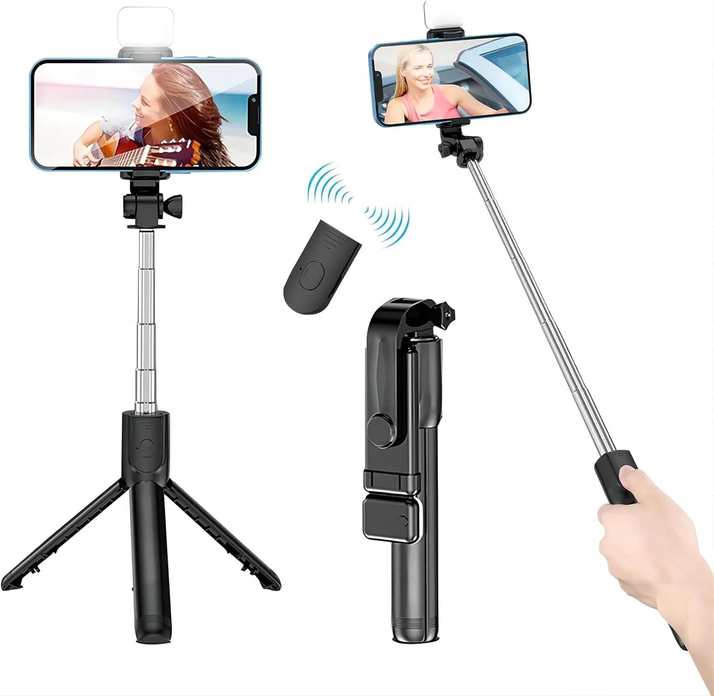 Trépied extensible Selfie Stick Trépied téléphonique avec selfies de groupe/diffusion en direct/enregistrement vidéo compatible avec tous les téléphones portables