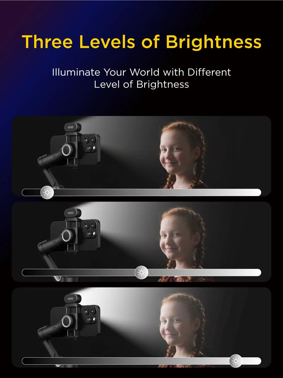 RGB Magnetic Fill Light. Cette lumière LED pour gimbal offre 3 niveaux de luminosité et 7 options de couleurs