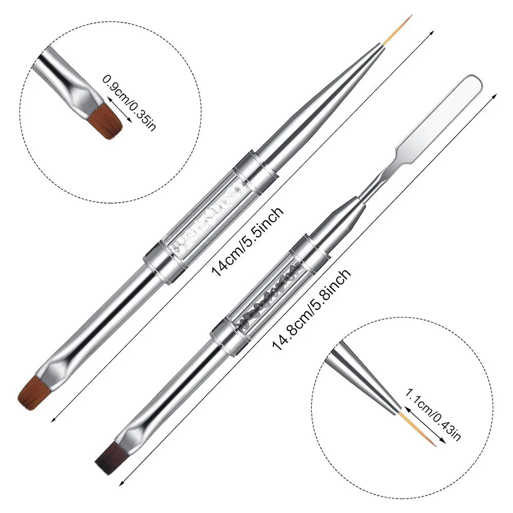 Double-extrémité Hard Nail Art Brush Builder Gel Strass Handle French Tip for Manicure Design Polish Gel Liner Professional Pen