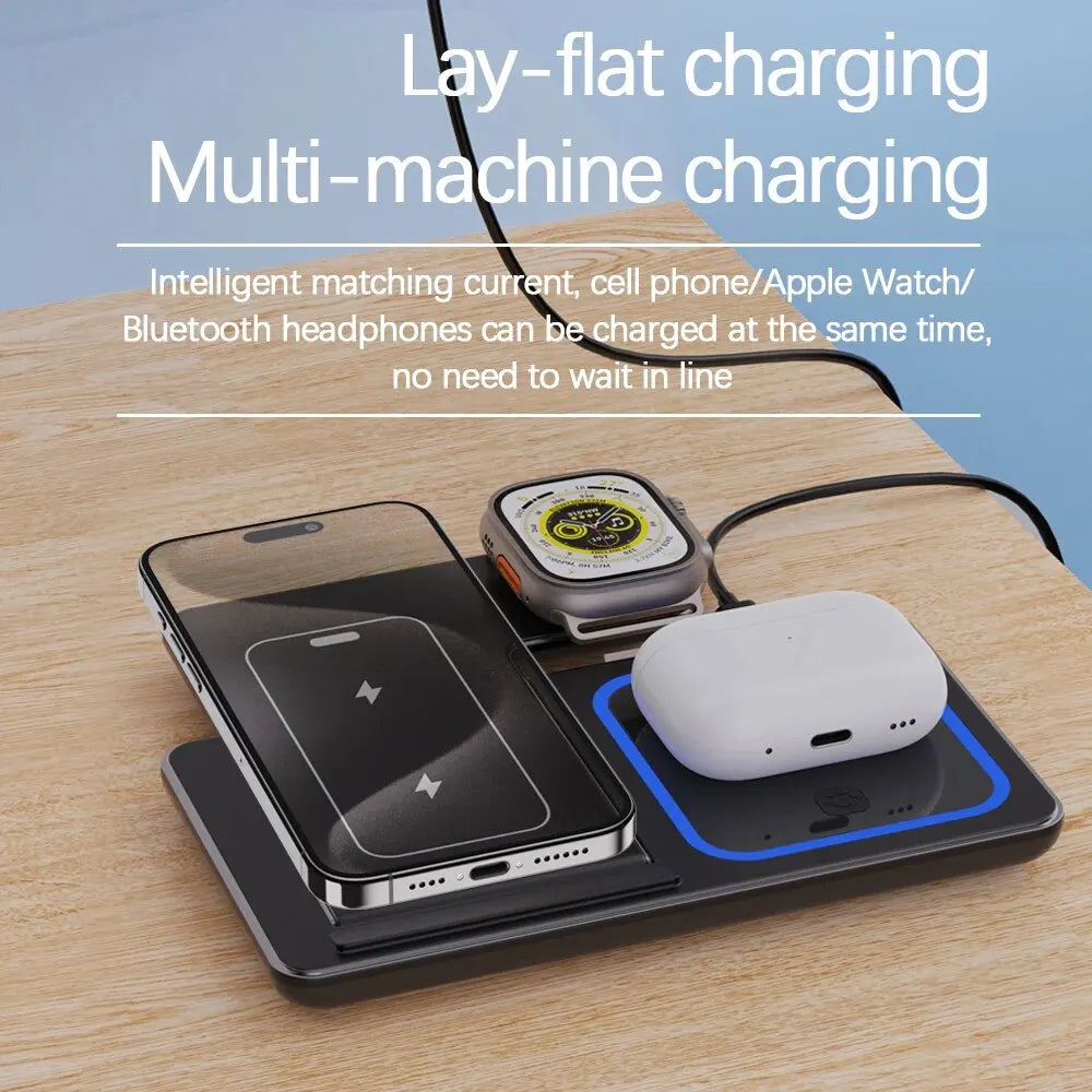 Support de chargeur sans fil pliable 3 en 1 pour iPhone 15 14 13 12 Pro Max Mini iWatch AirPods 3/2 Support de station de charge rapide