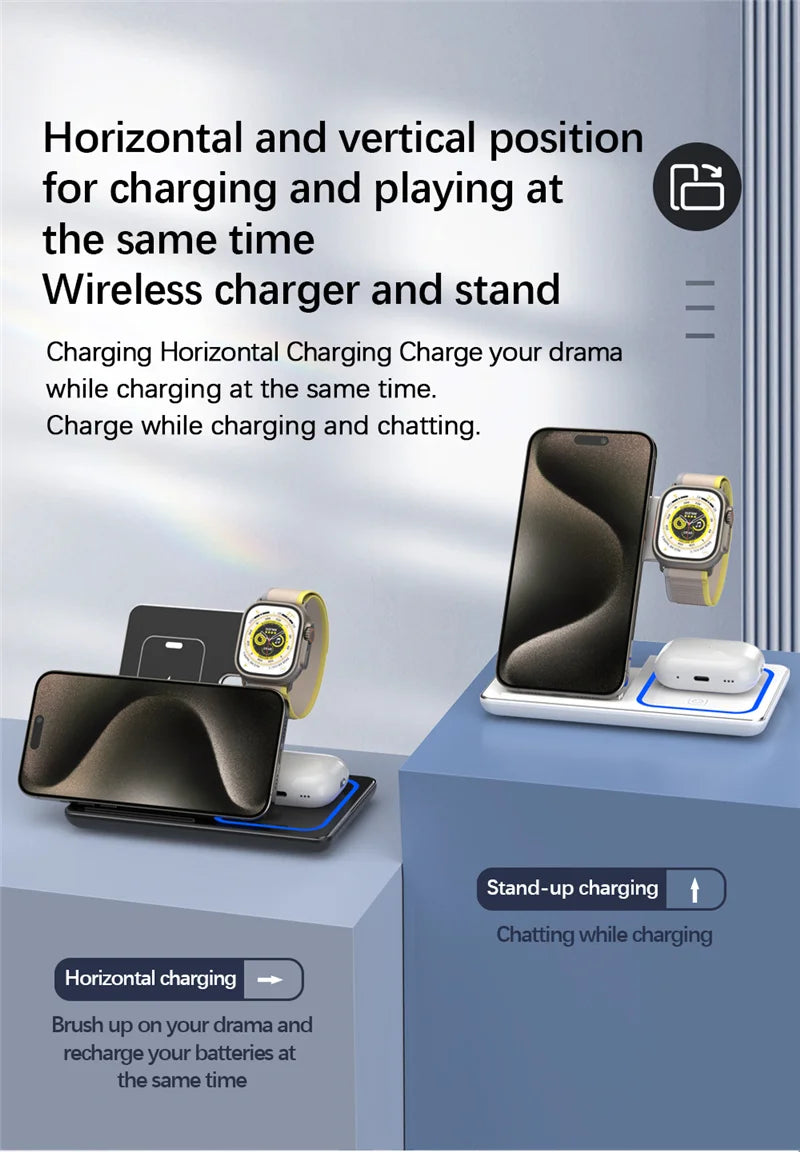 Support de chargeur sans fil pliable 3 en 1 pour iPhone 15 14 13 12 Pro Max Mini iWatch AirPods 3/2 Support de station de charge rapide