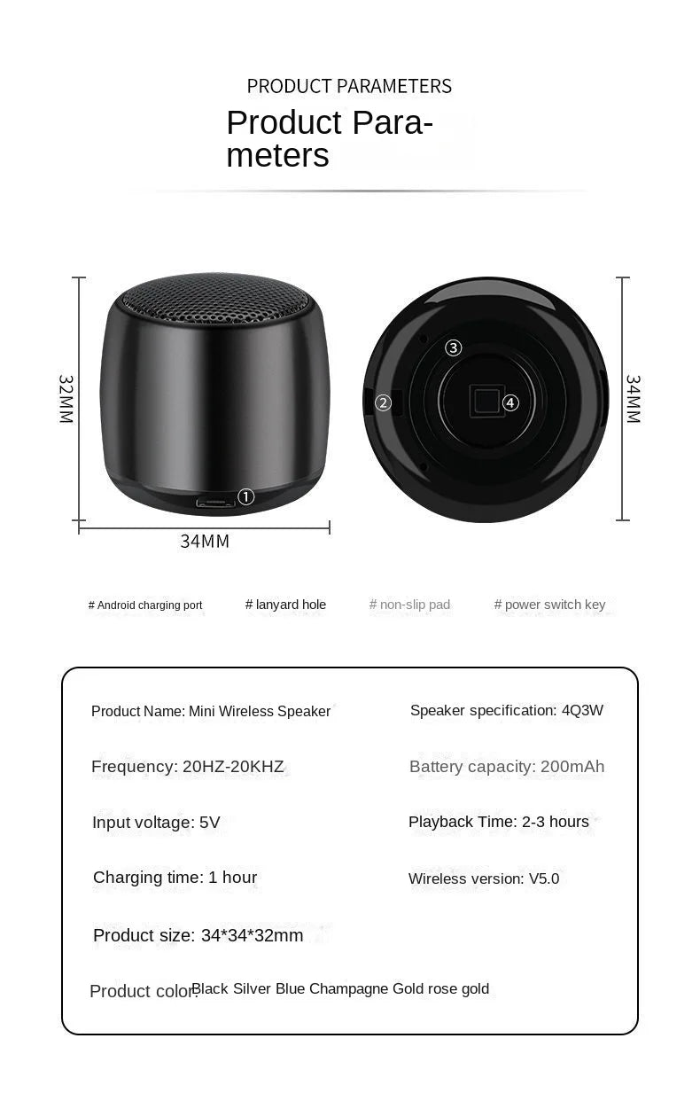 Small Wireless Bluetooth Speaker Mini Mobile Phone Subwoofer Outdoor Portable Audio Big Sound Loundspeaker