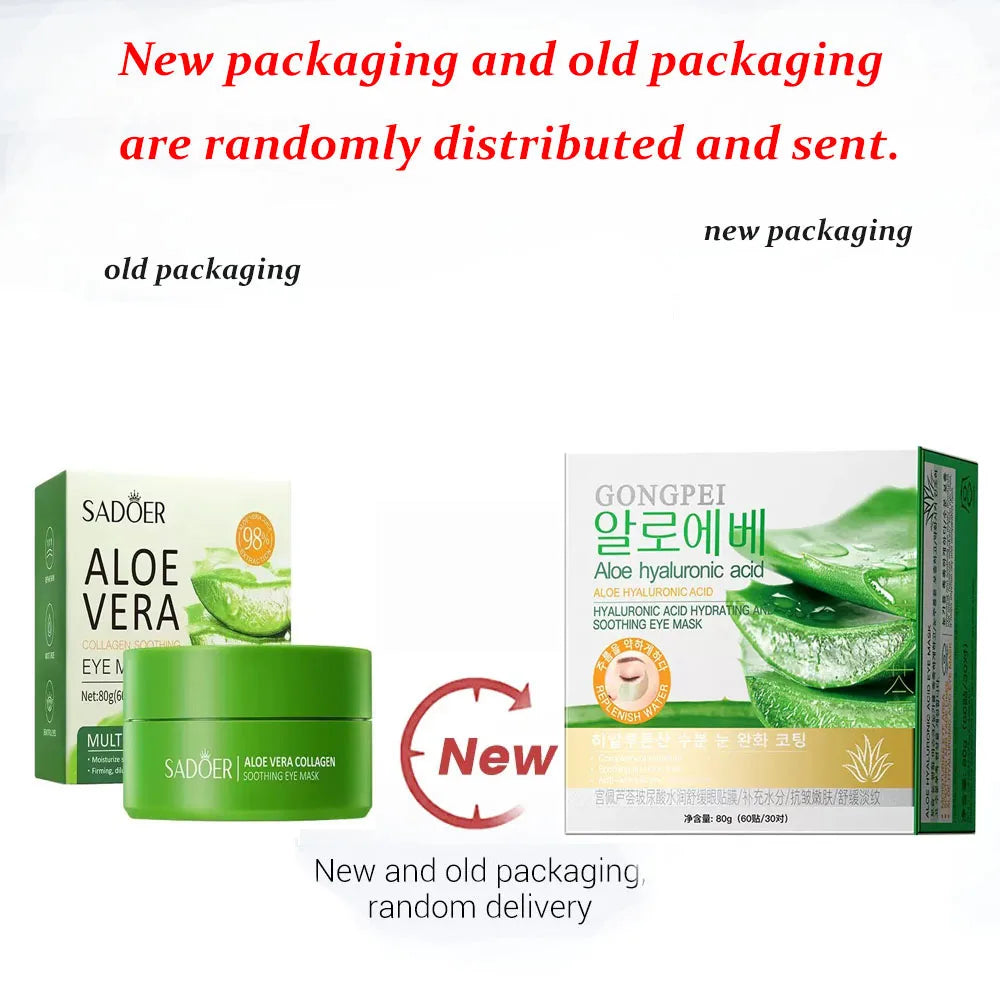60pcs Aloe Vera Collagène Masque pour les yeux Anti-cernes Élimination des cernes Sacs pour les yeux Hydratant Rafermir Patchs pour les yeux Produits de soins de la peau des yeux