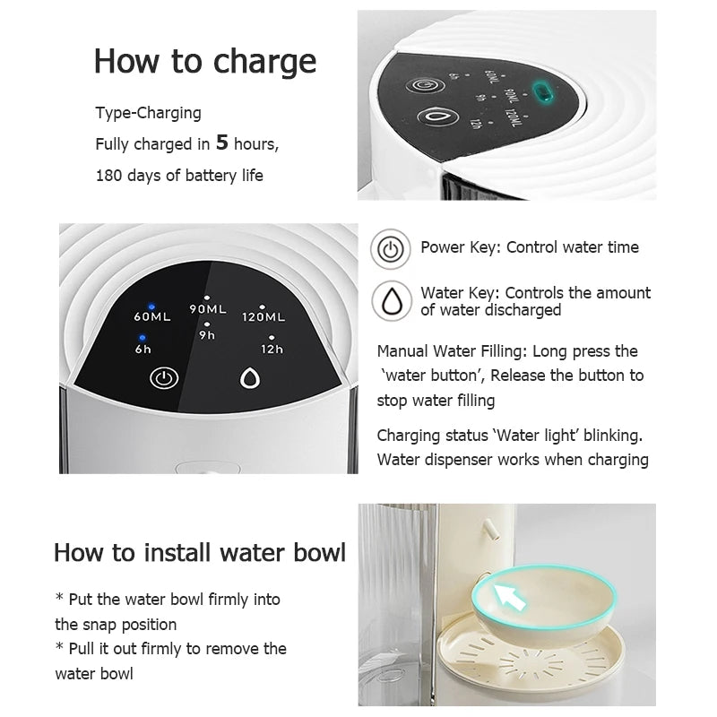 Distributeur d'eau intelligent pour animaux de compagnie, fontaine d'eau sans fil pour chat, distributeur d'eau pour chien, chargeur d'eau automatique rechargeable